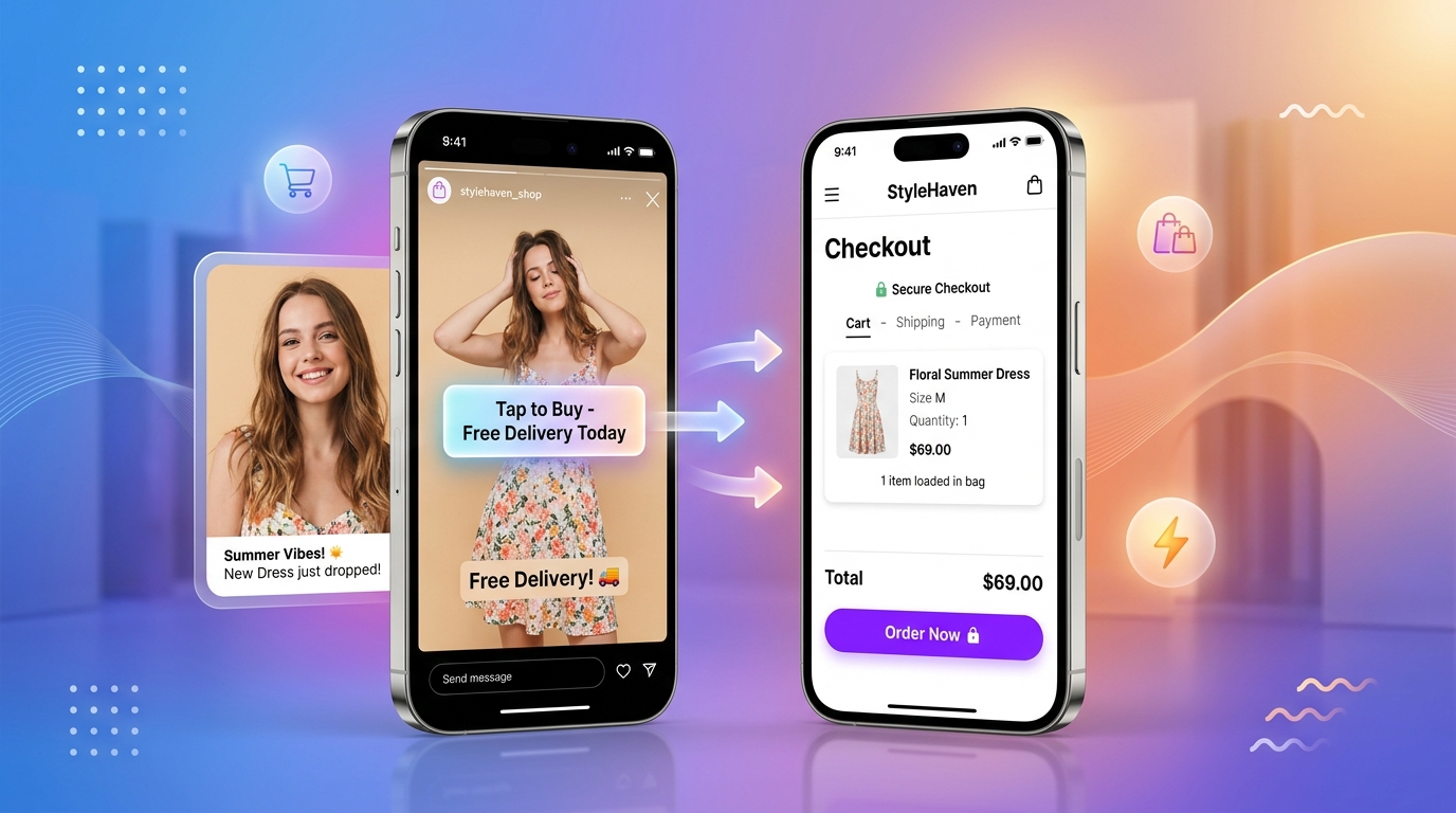 Instagram story to website checkout flow